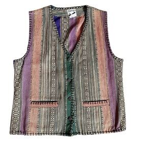 Vintage Striped Southwestern Vest With Whipstitch Detail Small